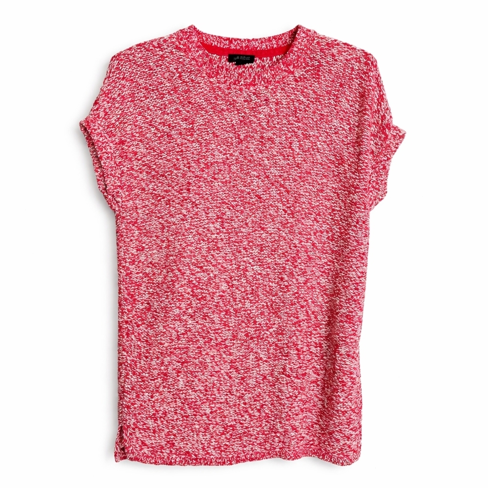J. Jill Wearever Red Marled Knit Short Sleeve Sweater Size Small Tall